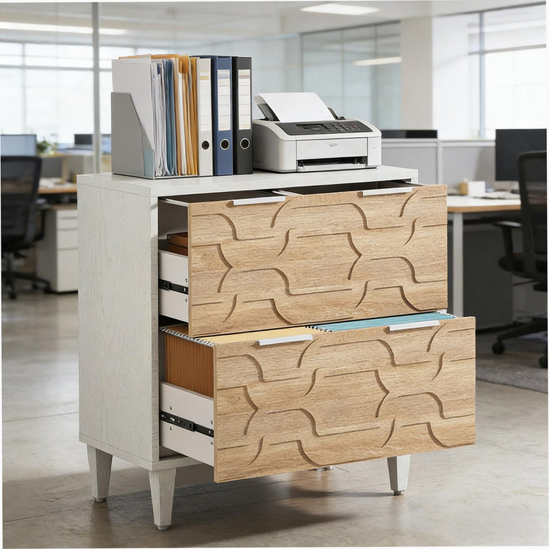 Wood Storage Cabinet,File Cabinet With Drawer, Walnut/White
