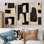 Ensemble de décorations murales géométriques beiges et noires mosaïques Boho