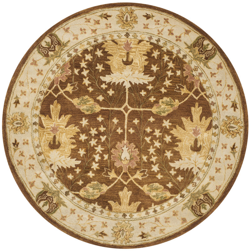 Tapis oriental brun / beige en laine touffeté à la main Armintha, Rond 6 pi