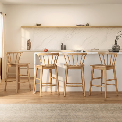 24 Inch Modern Solid Wood Counter Stool,  Kitchen Island Stools With Back