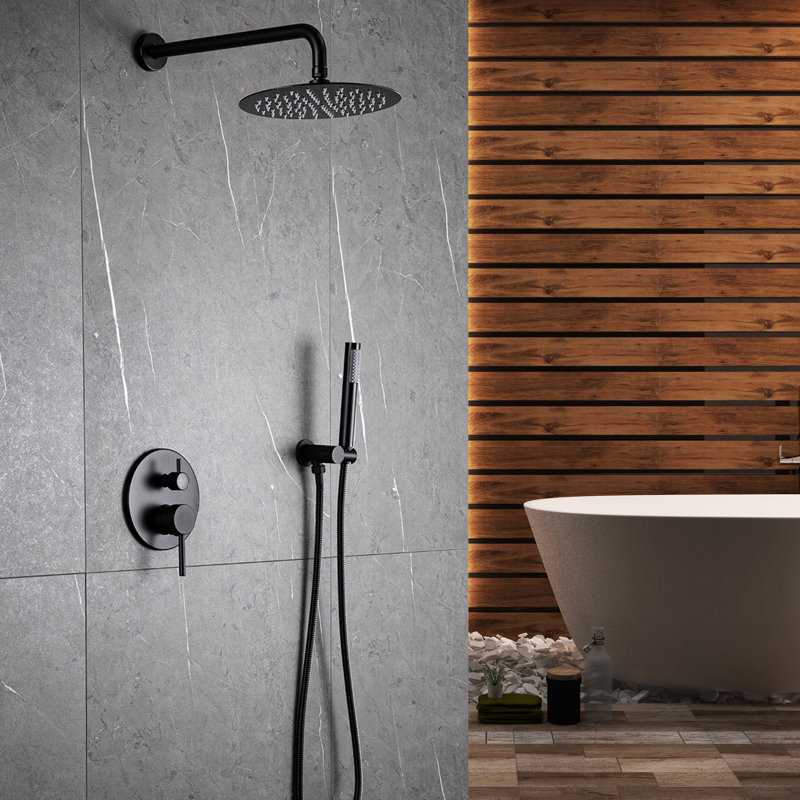 Système de douche mural 10 "à double fonction avec valve à pression équilibrée, Noir mat