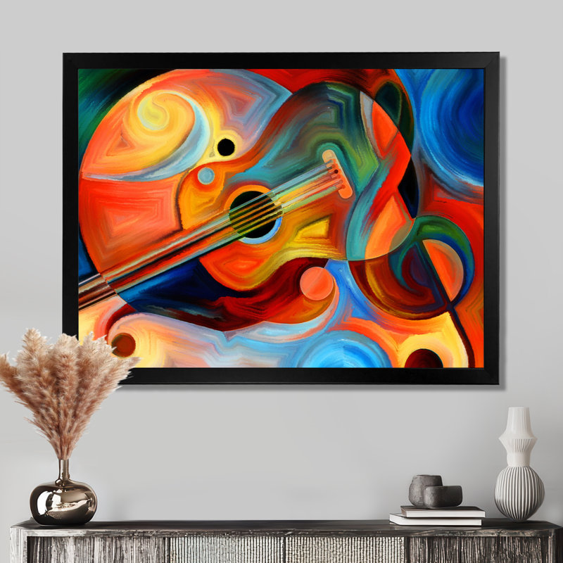 «Music and Rhythm - Abstract», reproduction d'art sur toile encadrée, H 34 po x l 44 po, Noir, Cadre flottant