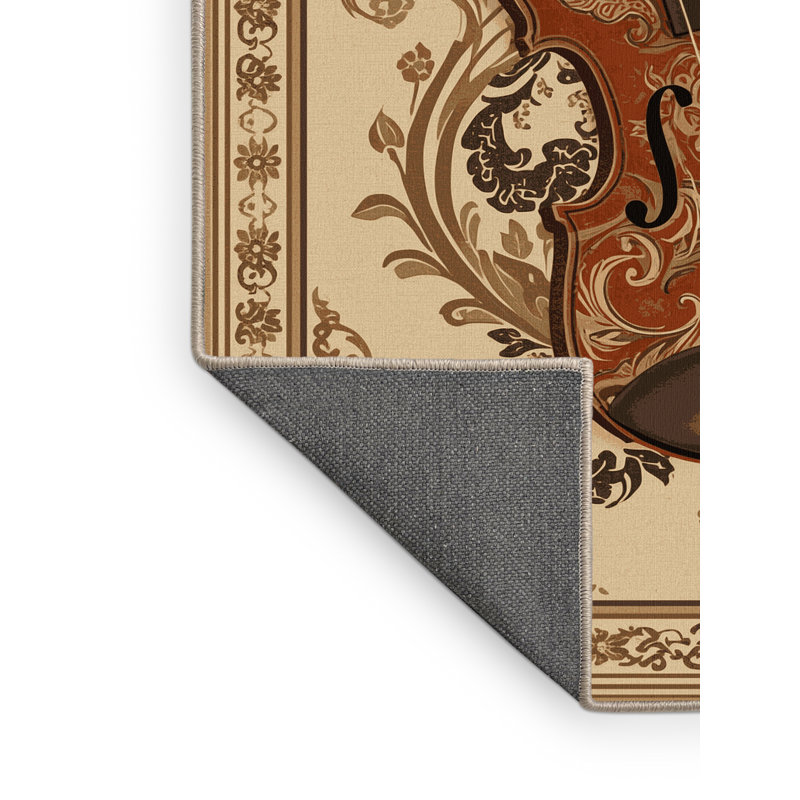 Soft Plush Glenmore Violin Classic Oriental Area Rug in Brown – Beige Binding, 7x9