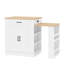 Console d'îlot extensible avec tiroirs, armoire à deux portes et tablettes ouvertes. Sert de table à manger, de bar pour le petit-déjeuner temporaire et de salon de thé l'après-midi, blanc