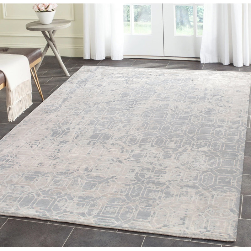 Tapis gris géométrique tissé à plat à la main Beverly, Rectangle 6 pi x 9 pi