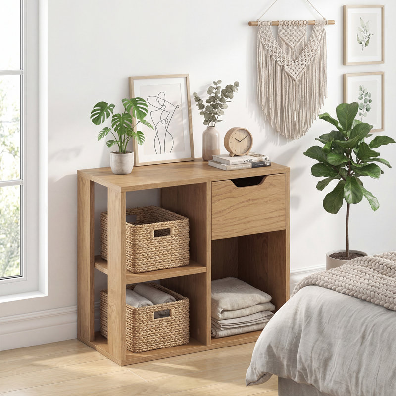 1 bibliothèque à 3 cubes PCS avec tiroir, rangement autoportant et tablette de présentation naturel
