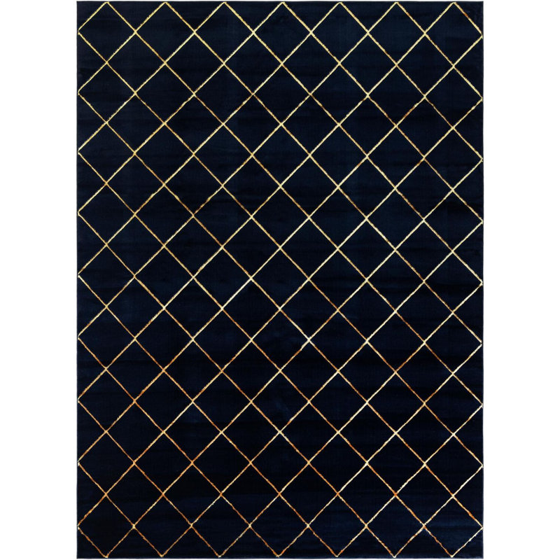 Tapis contemporain bleu marine et doré Etowah, Rectangle 9 pi x 12 pi