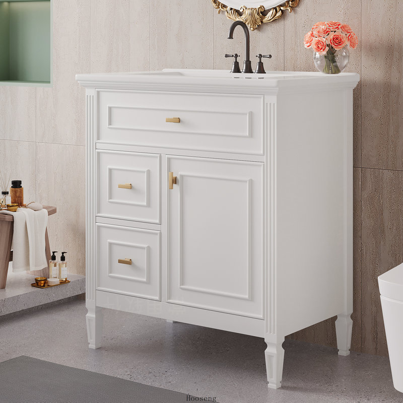 Meuble-lavabo autoportant de 30 po avec comptoir d'évier, armoire en bois massif et panneau de fibres à densité moyenne avec 1 tiroir rabattable et 2 tiroirs, tablette réglable, blanc