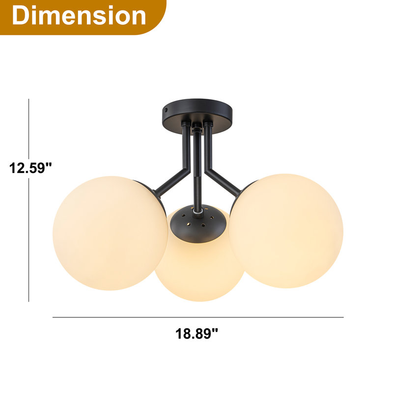 Plafonnier semi-encastré en verre 3 lumières Janto, Noir mat