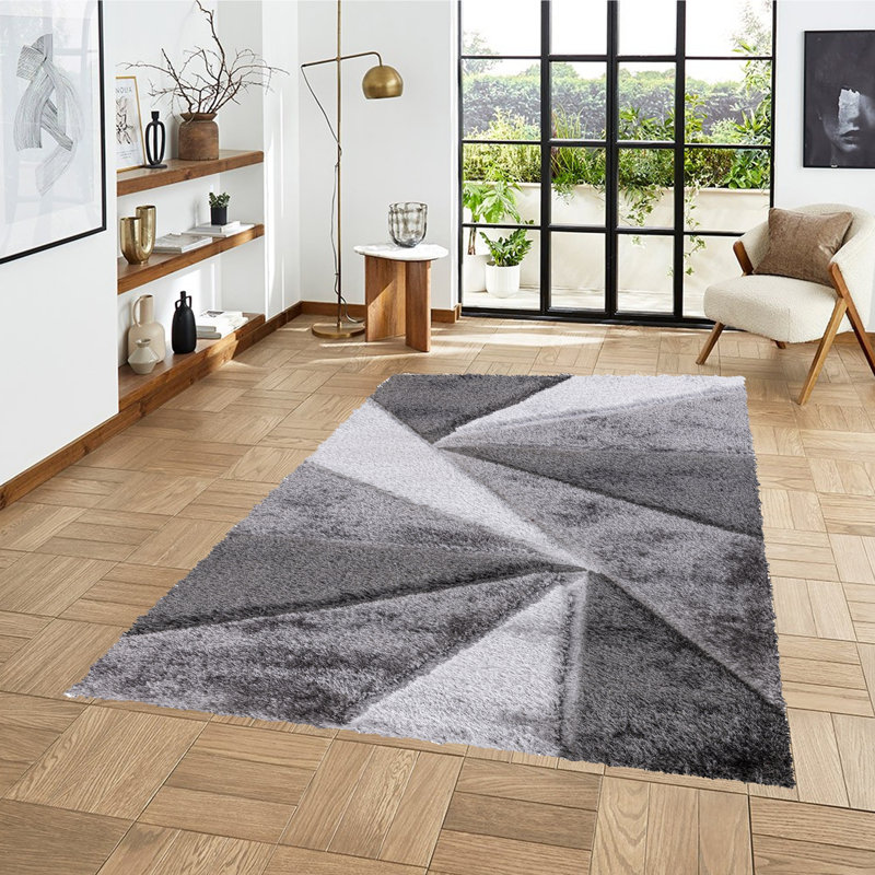 Todi Rug Carpet Runner Mat Geometric Machine Tufted Shag Indoor / Outdoor Area Rug, Rectangle 6'7" x 9'7"