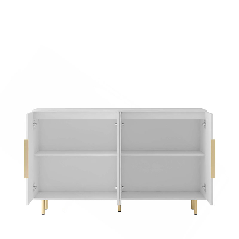 Buffet moderne cannelé avec rangement et tablette réglable, Blanc