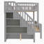 Lit superposé double au-dessus de grand lit double en bois massif avec escalier de rangement et bibliothèque à DEL intégrée-677177569
