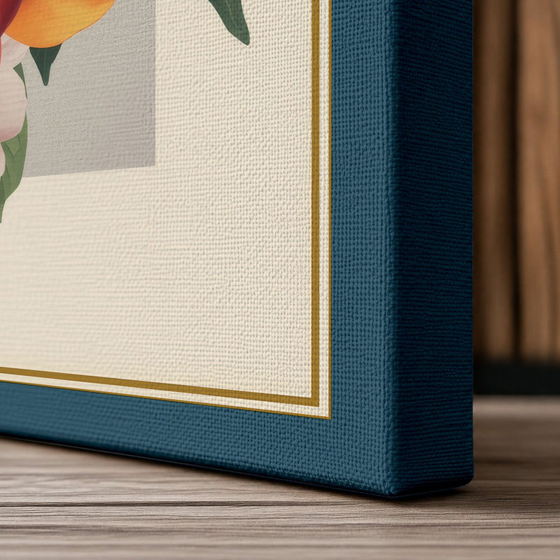 Peach Blossom Study Botanical - Wrapped Canvas, 24x16 - 61.0 x 40.6 cm, Teal Border