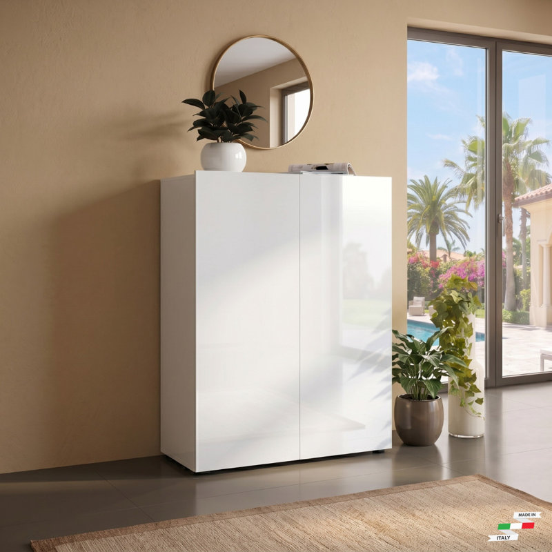 Armoire de rangement blanche moderne ultrabrillante 2 portes Modena