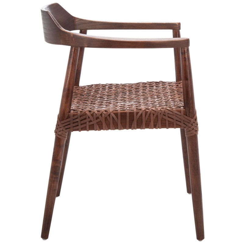Bruna 22'' Wide Dinning Chair, Medium Oak, Cognac Genuine Leather