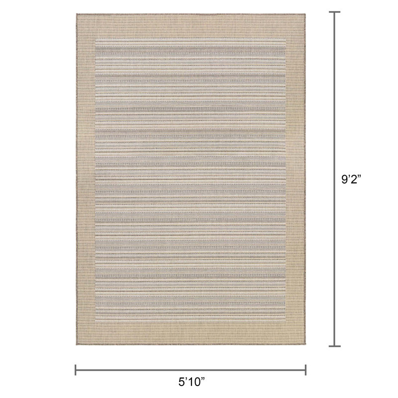 Tapis ivoire naturel à rayures Veun, Rectangle 5 pi10 po x 9 pi2 po
