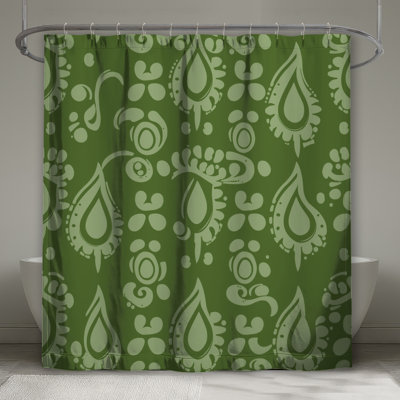 Green Paisley Pattern Shower Curtains Extra Long