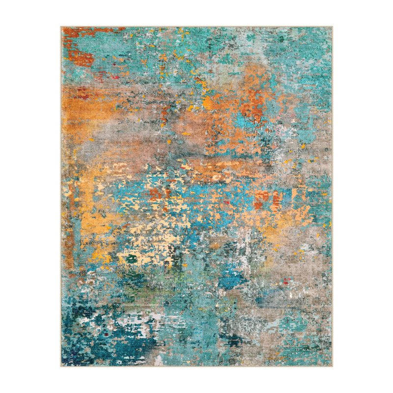 Tapis lavables abstraits modernes pour la chambre à coucher Kayo, Rectangulaire 8 pi x 10 pi