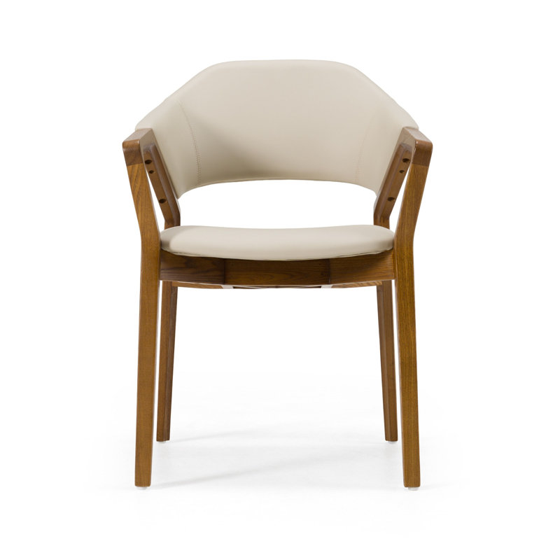 Ocasio - Chaise de salle à manger Mid-Century moderne en cuir végétalien crème et noyer