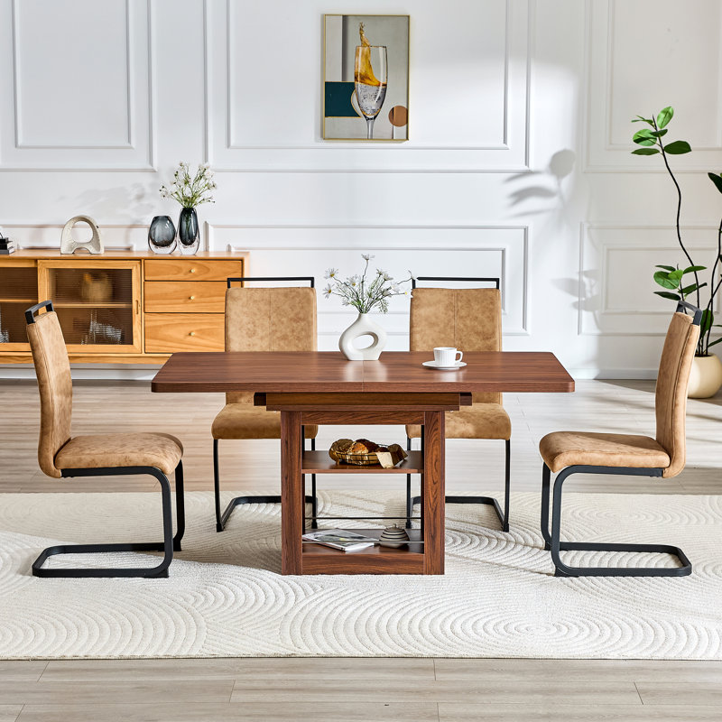 Tables de salle à manger extensibles en noyer avec chaises en tissu pour cuisine moderne