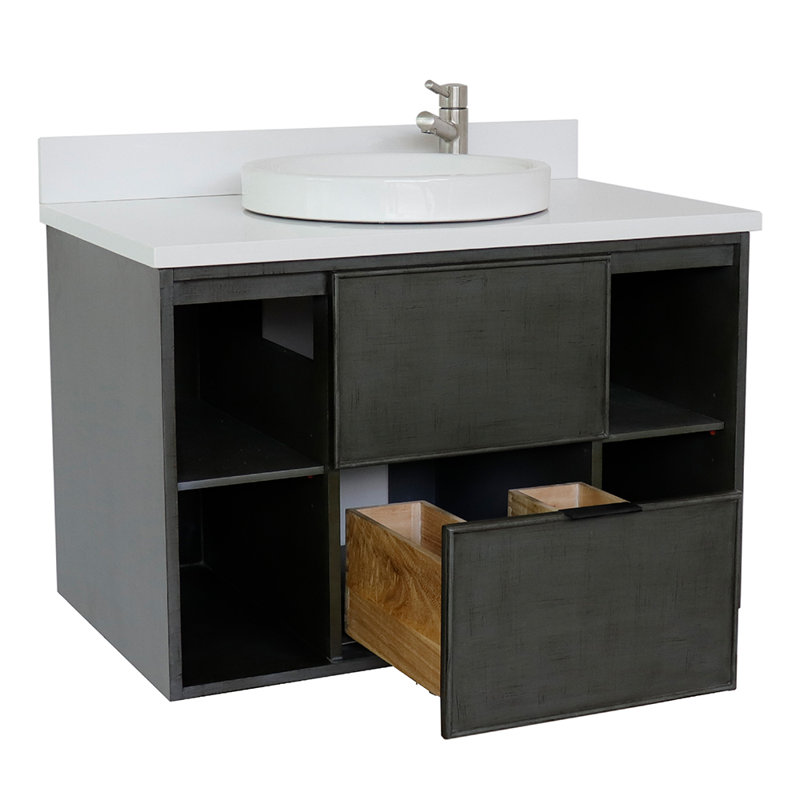 37'' Single Bathroom Vanity with Top, White Quartz