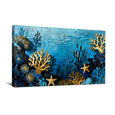 Nautique et plage, récif de corail sous-marin avec des accents dorés