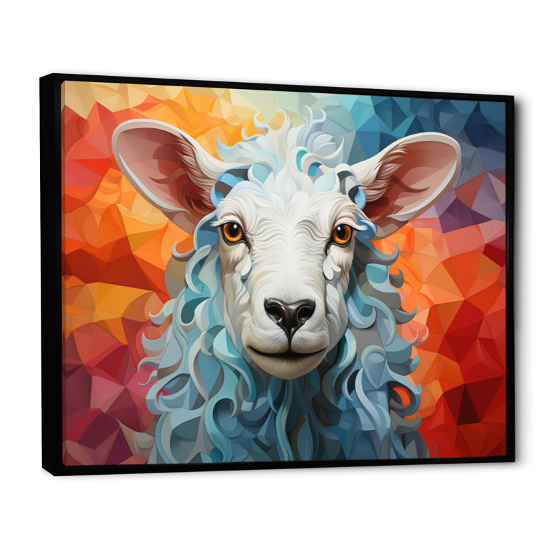 " Sheep Serenity Geometric ", Black Floater Framed, 12" H x 20" W x 1" D