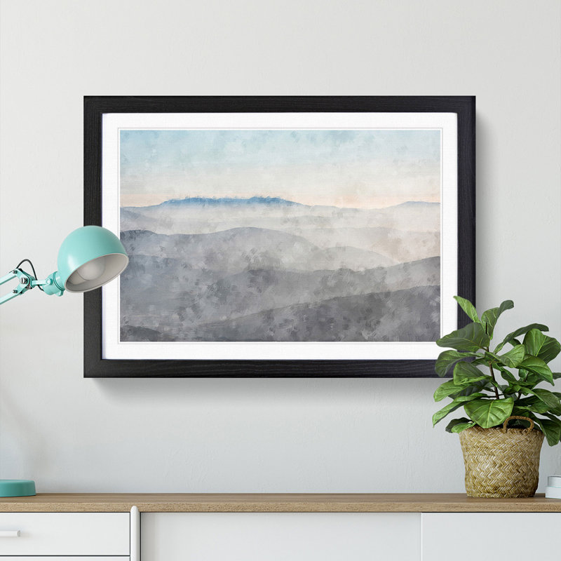 'Mist over Snowdonia in Wales' - Picture Frame Graphic Art Print, 62cm H x 87cm W x 2cm D, Black Framed