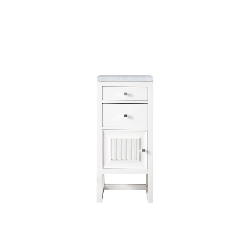 Athens 15" W Freestanding Bathroom Cabinet, Left Handed, Glossy White/Carrara White