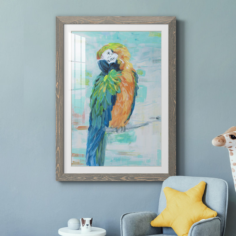 Island Parrot II - peinture encadrée, Encadrement gris, H 31,5 po x l 23,5 po x P 1,5 po