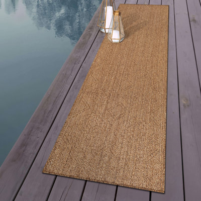 Geometric Border Natural/Jute Easy-Care Indoor/Outdoor Flat Woven Area Rug