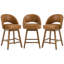 Tabouret de bar pivotant de 26,4 po avec coussin à ressorts ensachés et pieds en bois massif, tabourets de bar rembourrés (ensemble de 3)-1362366538