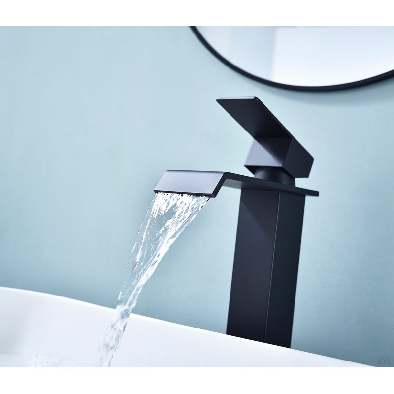 Waterfall Spout Bathroom Sink Single Handle Faucet With Pop-Up Drain (No Overflow)