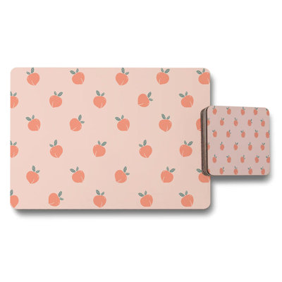 Soft Pink Peach Pattern Placemats and Coaster Set for Dining Table