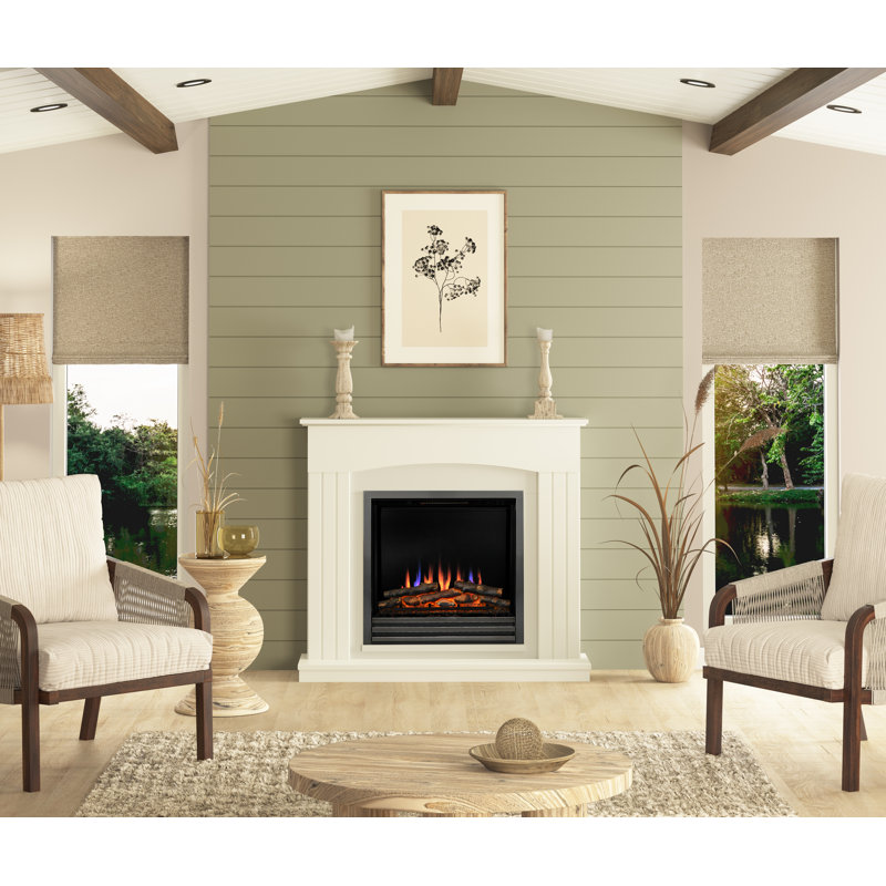 Linmere Timber Electric Fireplace, Soft White/Black Nickel