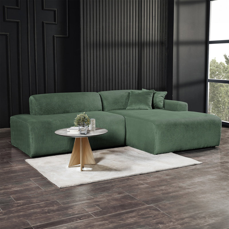 Canapé modulaire en velours côtelé Mar (faisant face à gauche), Orienté à gauche (vu de face), Velours vert