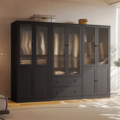 20"D x 94.5"W x 71"H Modern Armoire With Soft-Close Doors — Fluted Glass Wardrobe Closet With Shelves & Drawers by Latitude Run