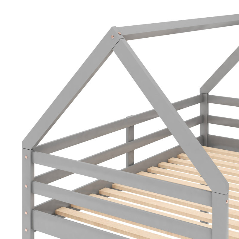 Gray Twin Over Bunk - Included, House Bed For Relaxing Nights Low Stable House-Like With, Gray