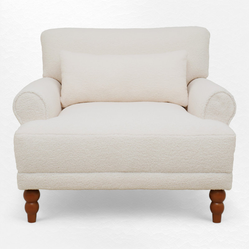 Accent Chair,Upholstered Living Room Chairs, Beige Boucle