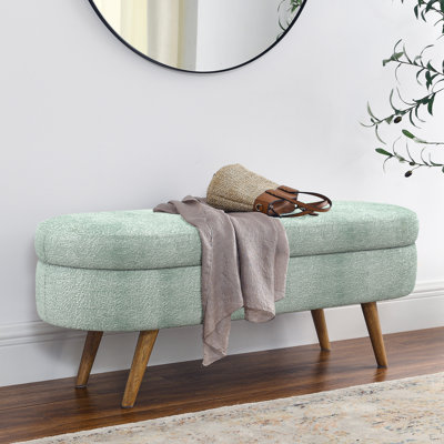 Banc de rangement repose-pieds ovale, pieds en bois d'hévéa