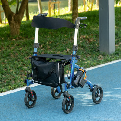 Rollator Walker w/ 8'' Wheels Adjustable Handle Seat Blue