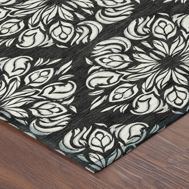 Machine Washable Indoor/Outdoor Chantille ACN2456 Damask Rug, 3' x 5', Black