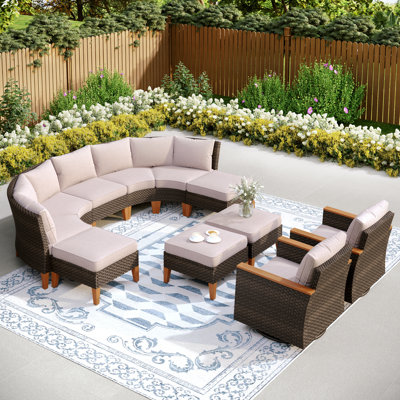 Argyri Outdoor Wicker Patio Conversation Furniture Set With Swivel Chairs