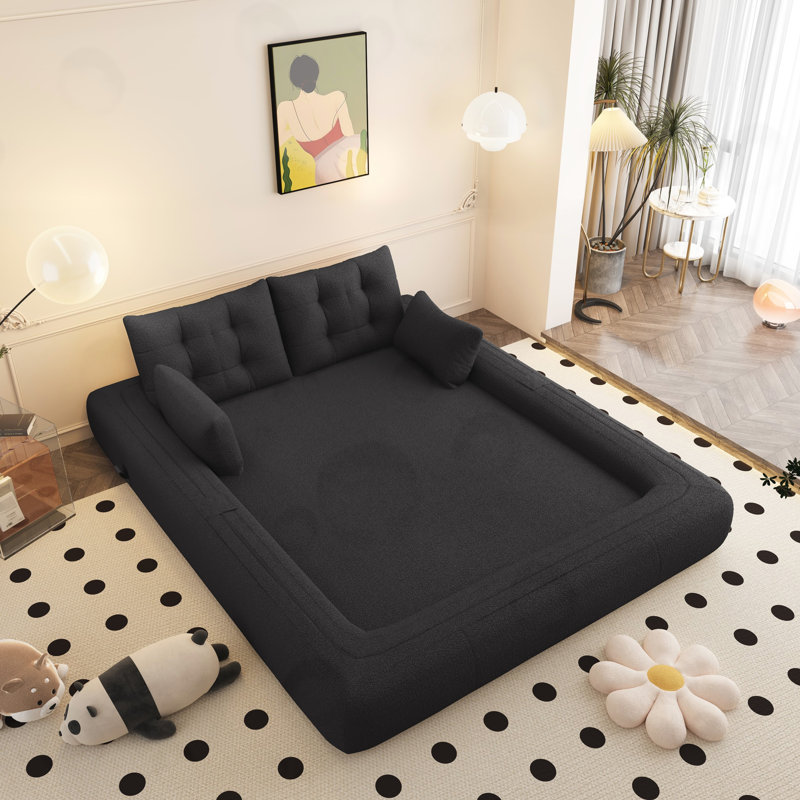 Multi-Functional Foldable Sofa Bed, Black Teddy