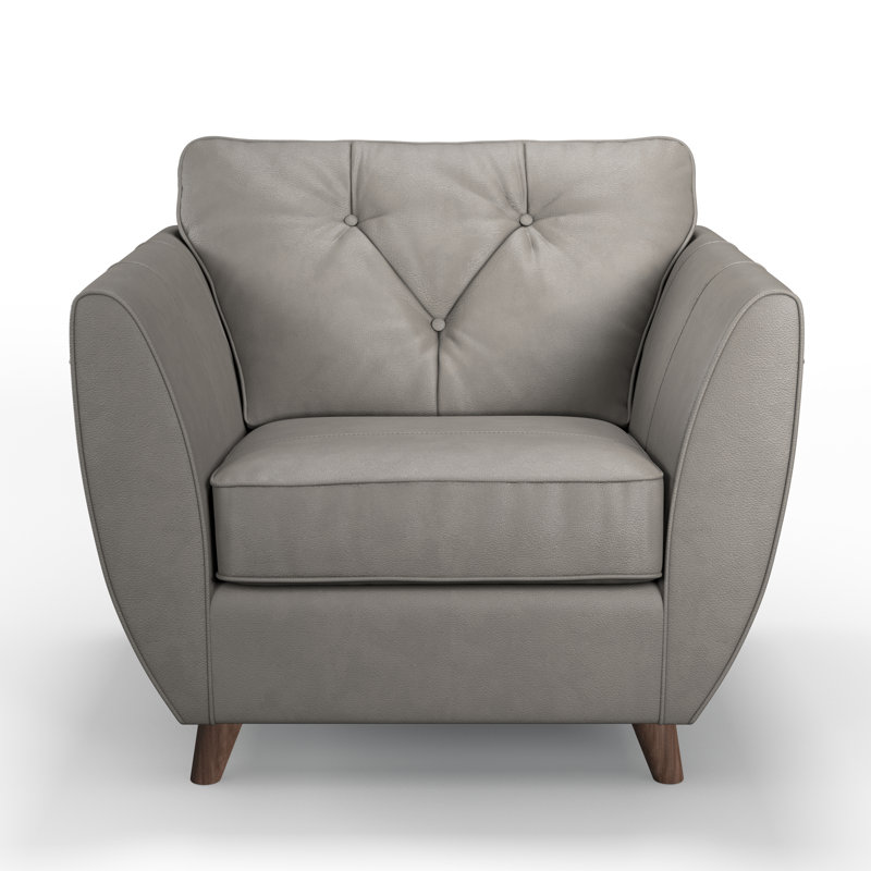 Marylin Leather Armchair, Stone Grey, Dark Wood