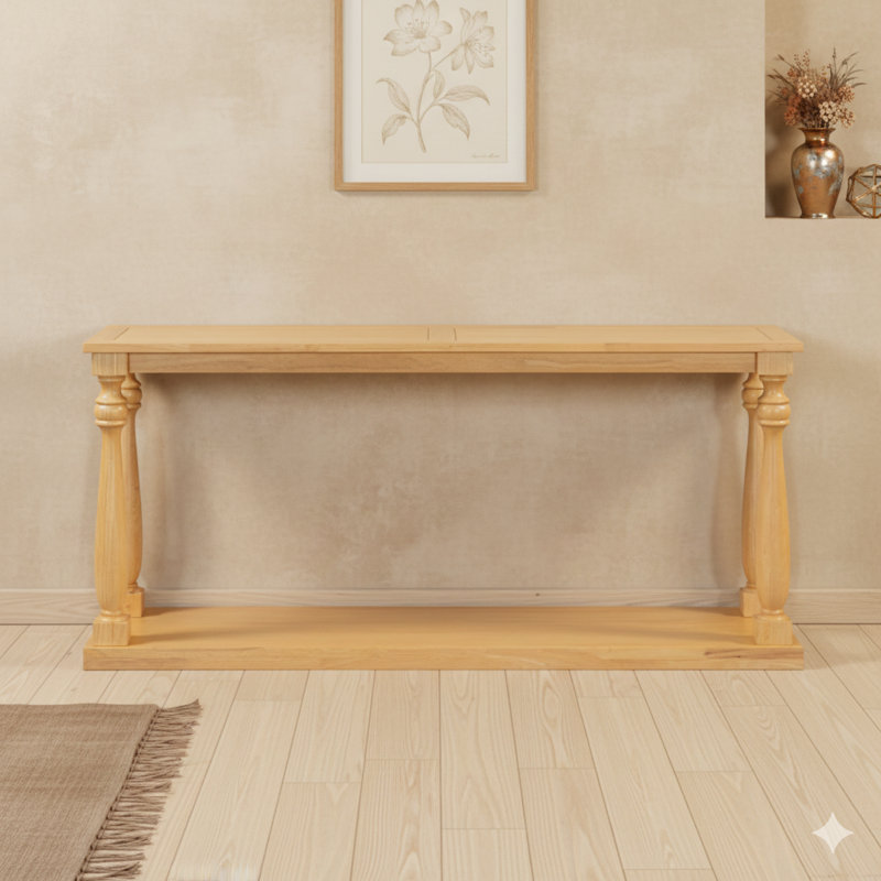 Console rétro à grain de bois rétro avec un design peu encombrant, comprenant une tablette inférieure et quatre pieds fuselés en bois massif. Une table d'entrée moderne et étroite pour les entrées, les couloirs, les salons ou les chambres.