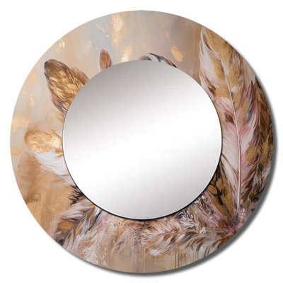 Gold Feather Boho Majesty - Glam Feather Round Mirror Wall Decor_MTMIR62357