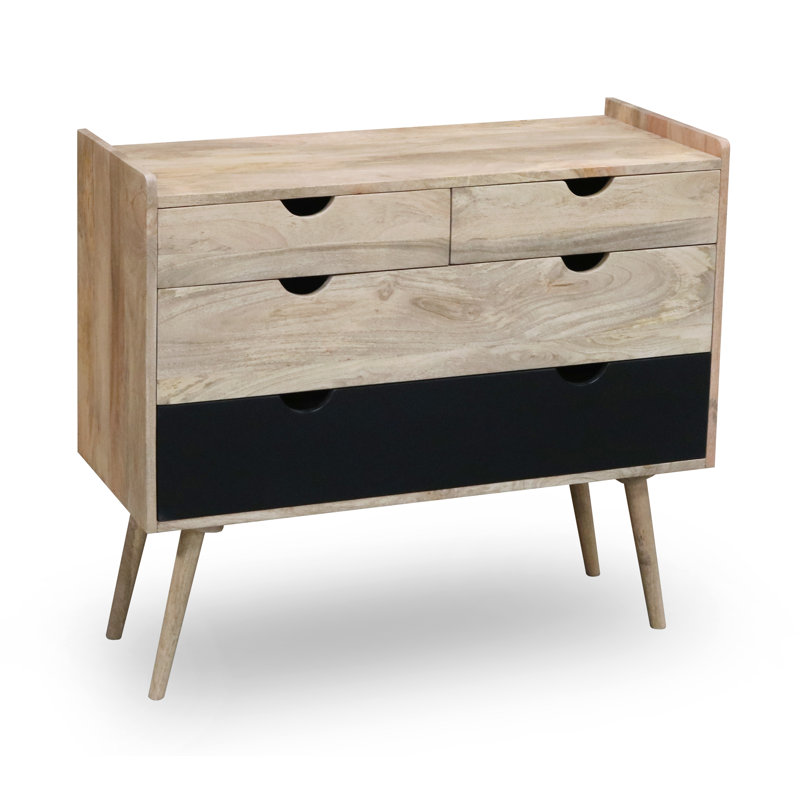 Rousseau Solid Wood 100cm W 4 - Drawer Chest of Drawers, Brown/Black