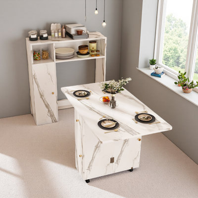 Multifunctional Folding Dining Table With Wall-Mounted Sideboard & Storage For Small Apartments by Wrought Studio