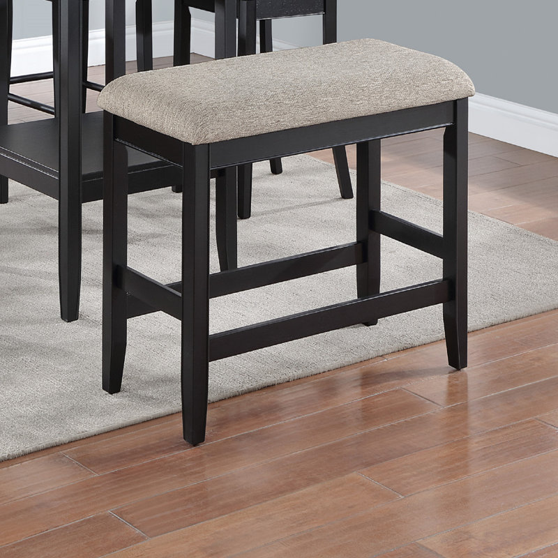 Farmhouse Style 1Pc Counter Height Bench Footrest Upholstered Seat Wooden Furniture, Gray, Black